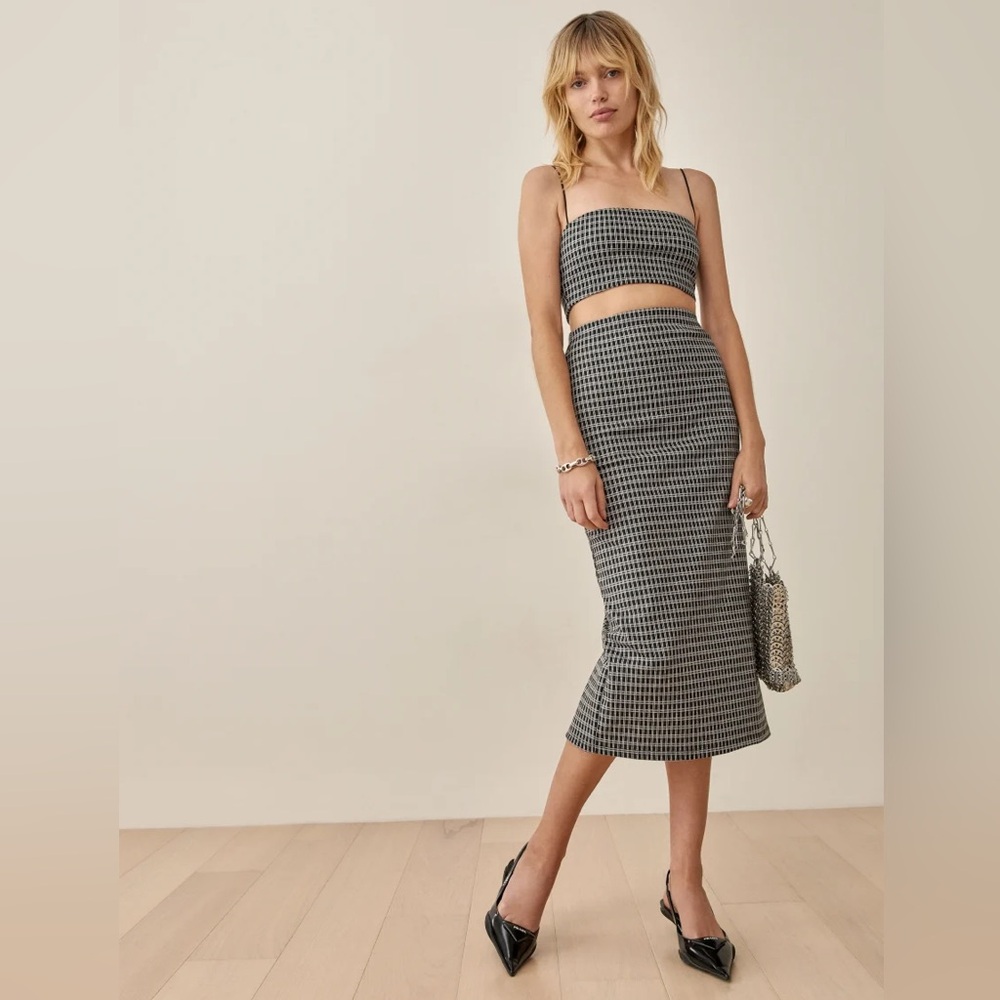 Reformation Callista Knit Two Piece Black Check L